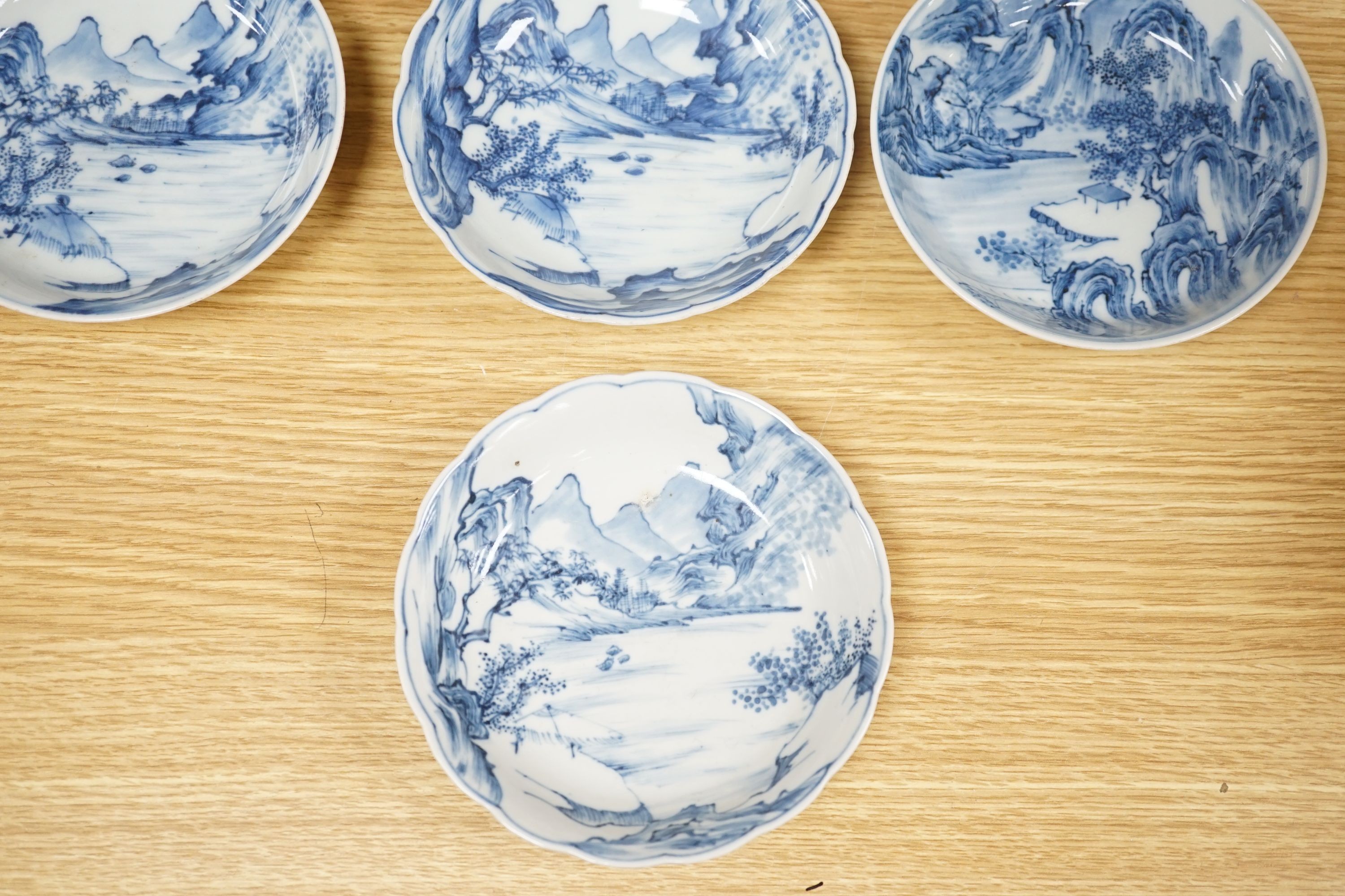 Ten Chinese blue and white ‘landscape’ dishes, 13.5cm diameter